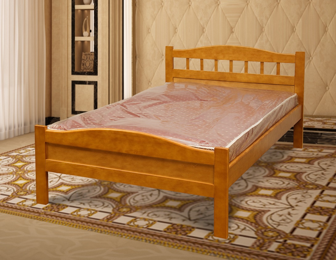 Кровать из массива дерева с мягкой спинкой